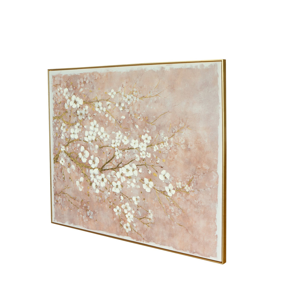 Hand-Painted Cherry Blossom Canvas Wall Art with Subtle Gold Accents - Multicolor