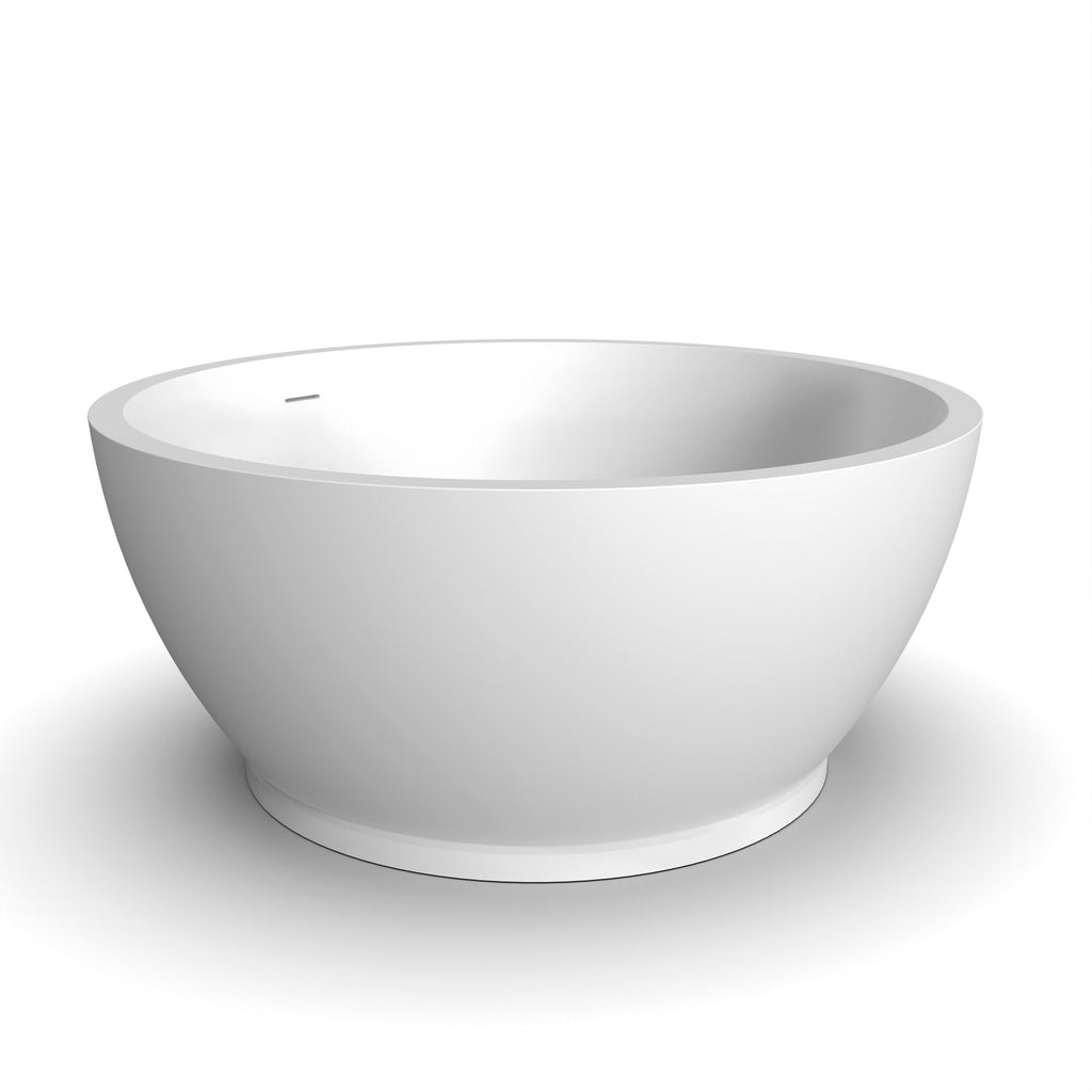 52.7 Inch Round Freestanding Soaking Bathtub with Solid Surface - Matte White