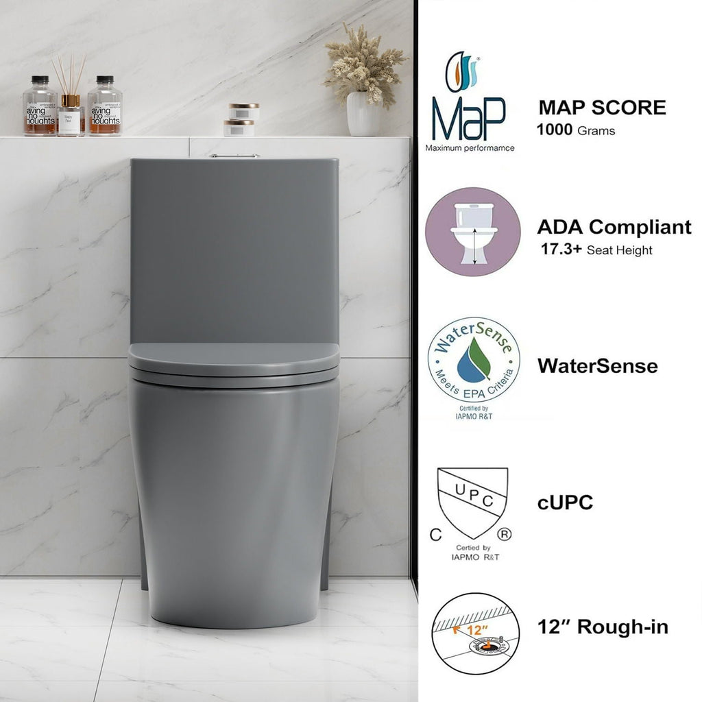 One-Piece Tornado Dual-Flush Toilet with Soft-Close Seat - Gray, Pink or Black