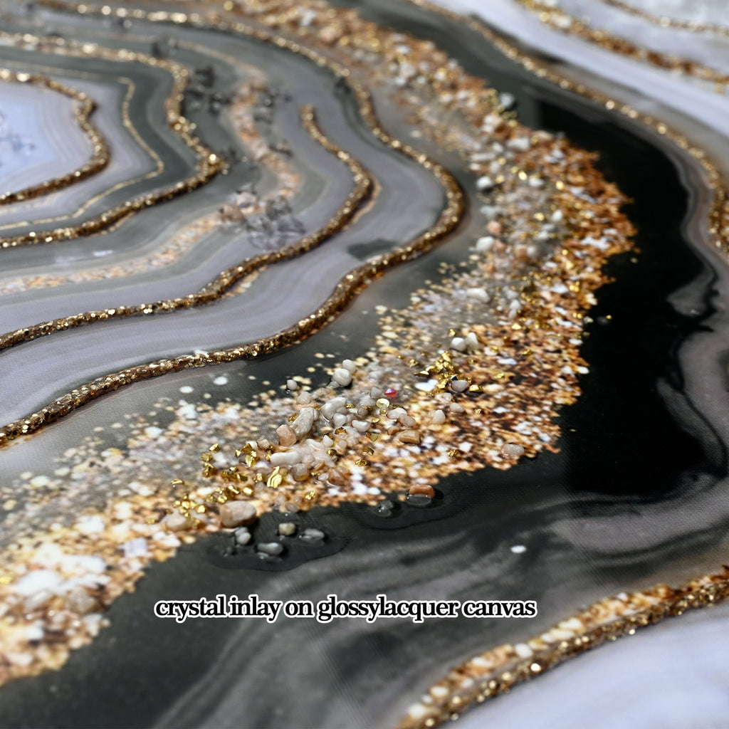 Black, Gray & Gold Canvas Wall Art with Hand-Painted Detailing