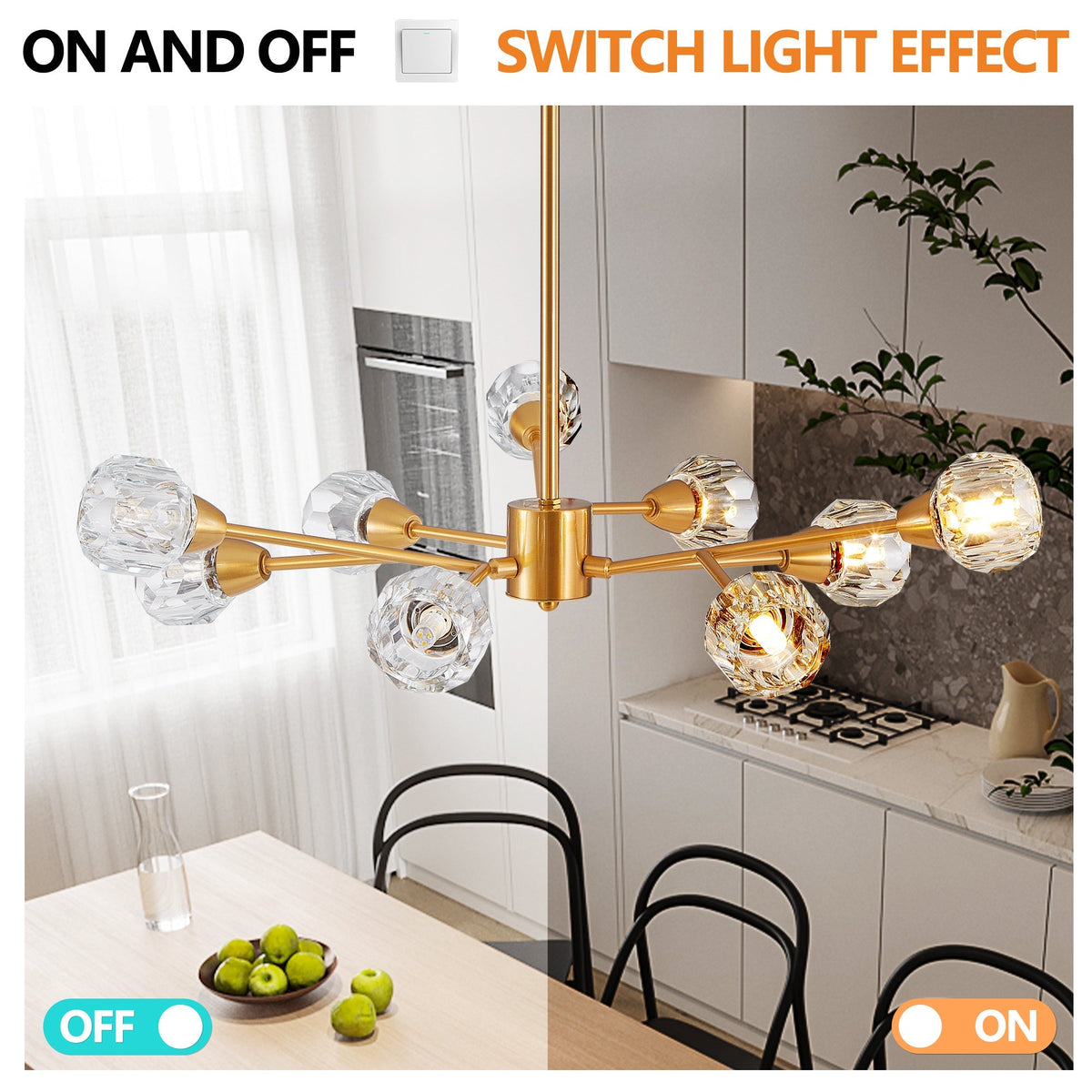 28" Modern Crystal Chandelier with 9 Lights in Golden Finish