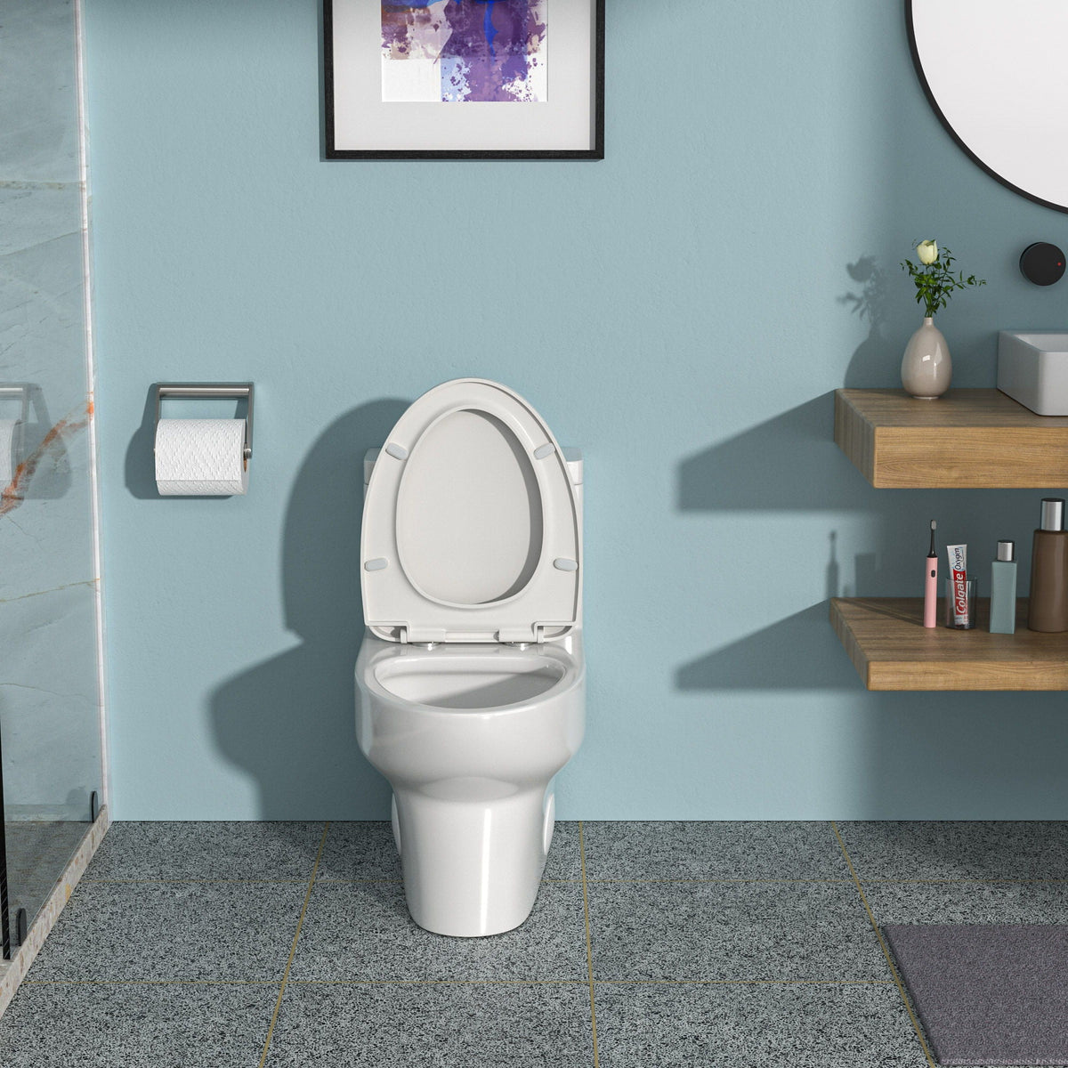 Modern Ceramic 1 Piece Toilet with Dual Flush and Soft Closing Seat - White