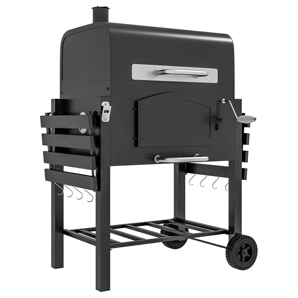 Outsunny Charcoal Grill with Adjustable Height & Folding Shelves
