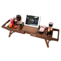 Dark Brown Bamboo Bathtub Organizer Tray — Adjustable 31–43 Inches