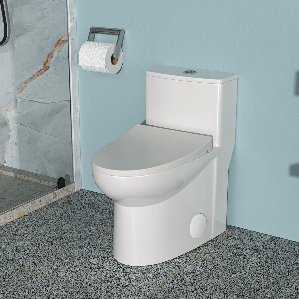 Modern 1 Piece Toilet with Dual Flush and Soft Closing Seat - White