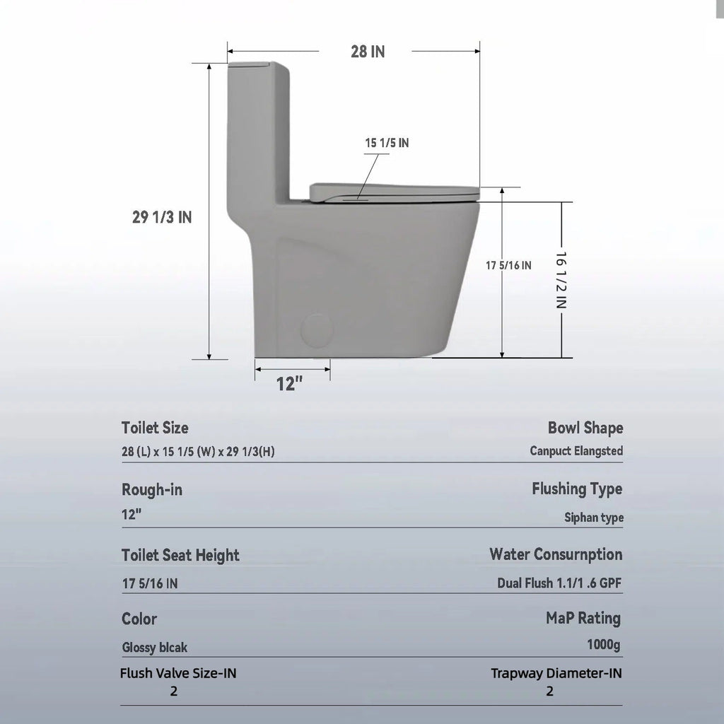 One-Piece Tornado Dual-Flush Toilet with Soft-Close Seat - Gray, Pink or Black
