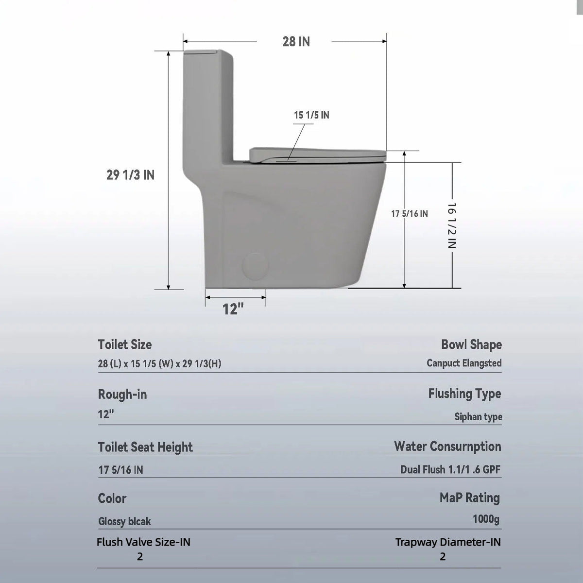 One-Piece Tornado Dual-Flush Toilet with Soft-Close Seat - Gray, Pink or Black