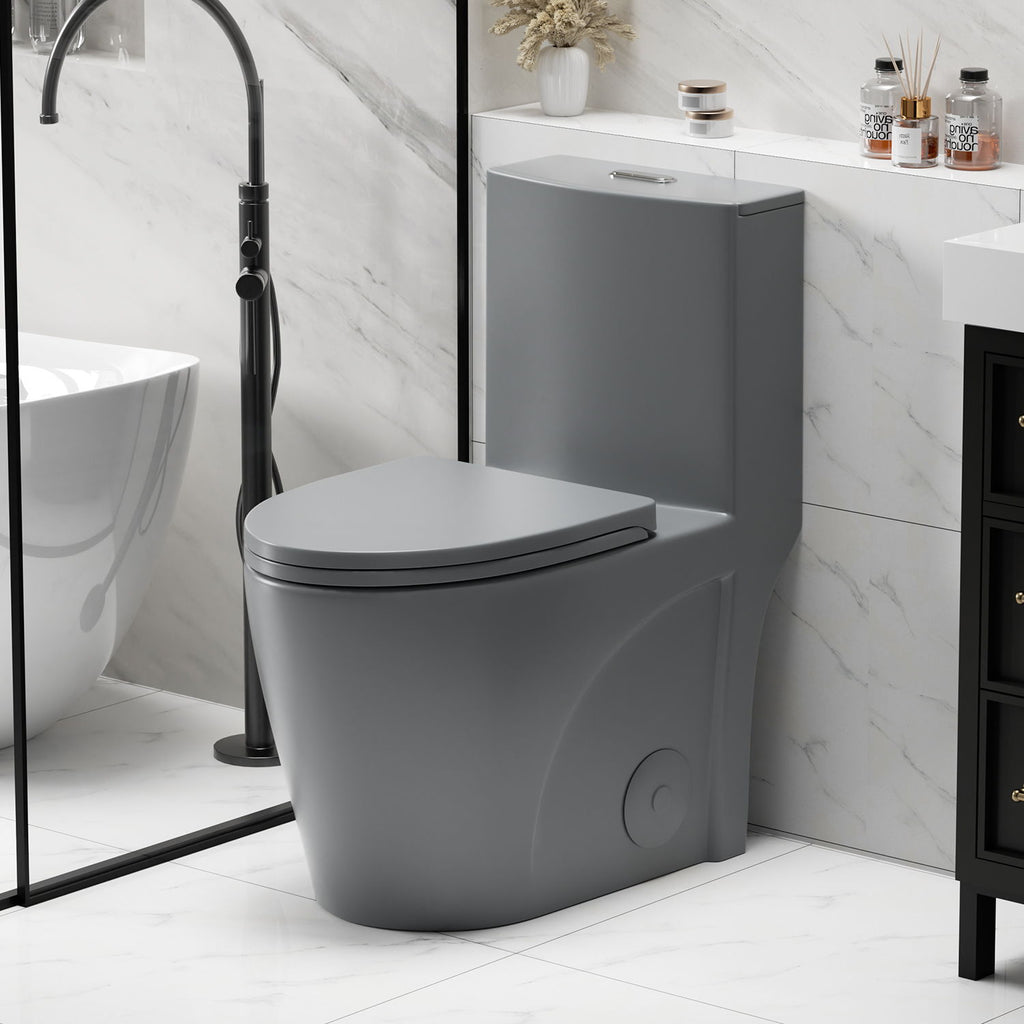 One-Piece Tornado Dual-Flush Toilet with Soft-Close Seat - Gray, Pink or Black