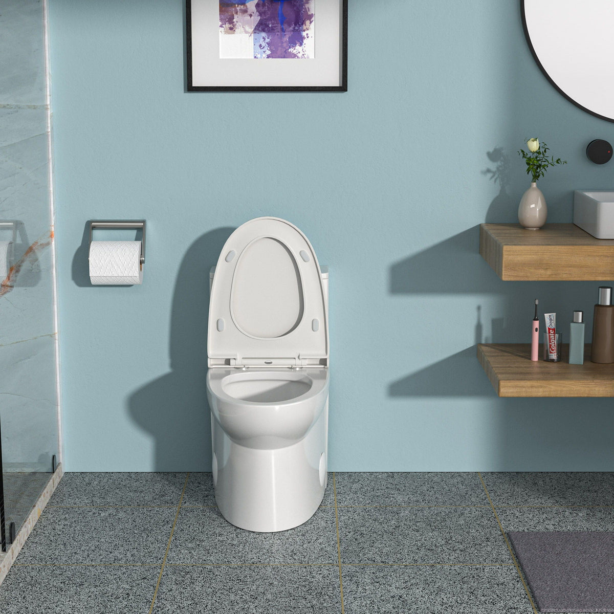Modern 1 Piece Toilet with Dual Flush and Soft Closing Seat - White