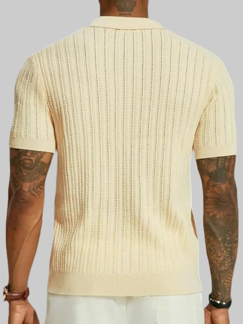 Men's Full Size Openwork Button-Down Collared Shirt