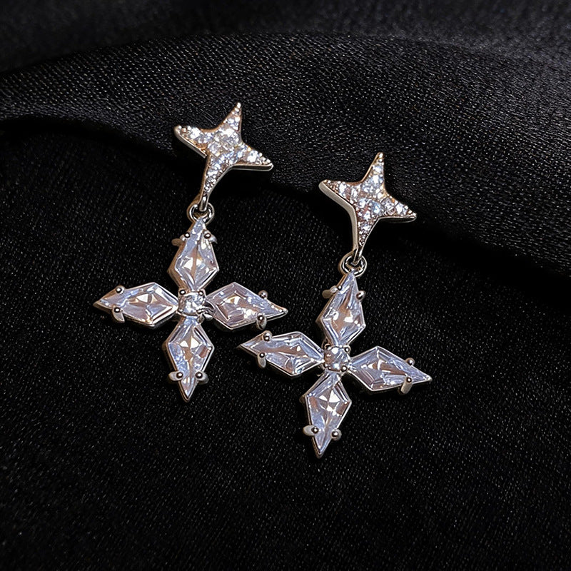 Women Star Burst Cubic Zirconia Pendant Stud Earrings,Niche Minimalist Delicate Light Luxury Fashion Dangle Earrings For Daily Wear Jewelry