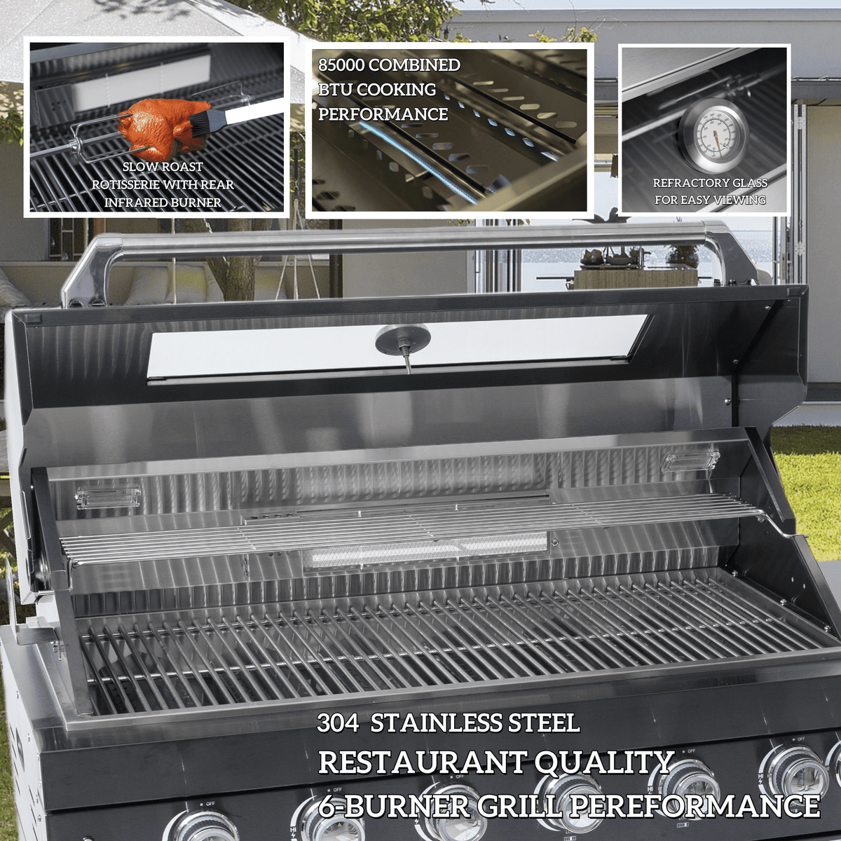 94-Inch 6-Burner Deluxe Stainless Steel Gas Outdoor Kitchen Grill