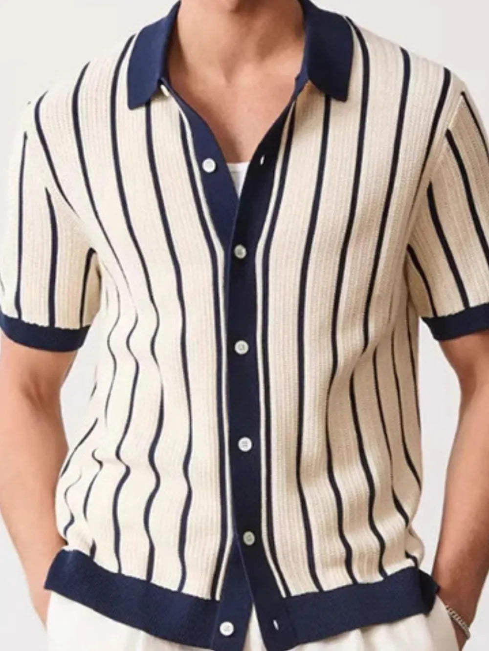 Men's Full Size Striped Viscose Button-Down Shirt