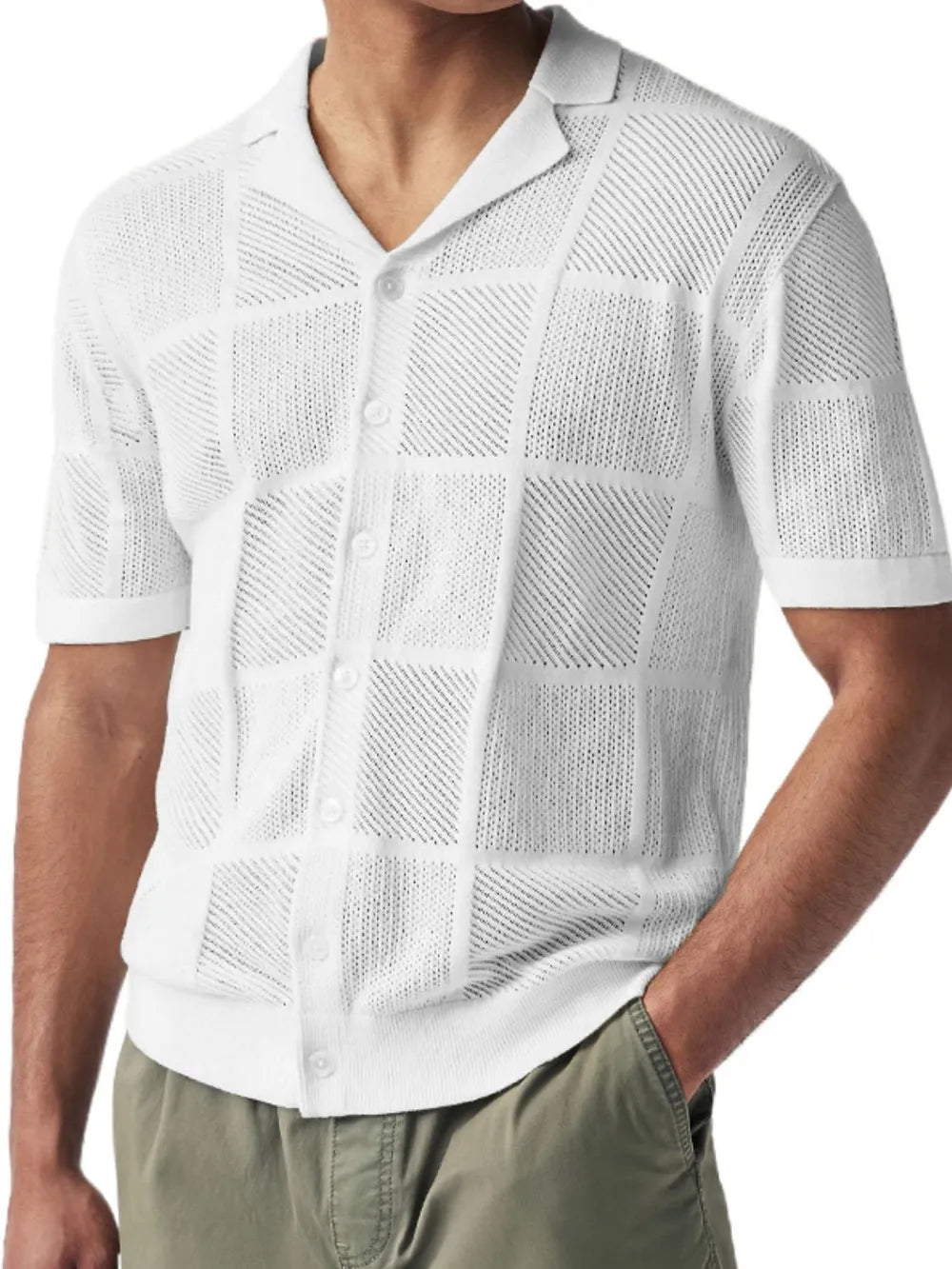 Men's Button-Down Checkered Eyelet Shirt