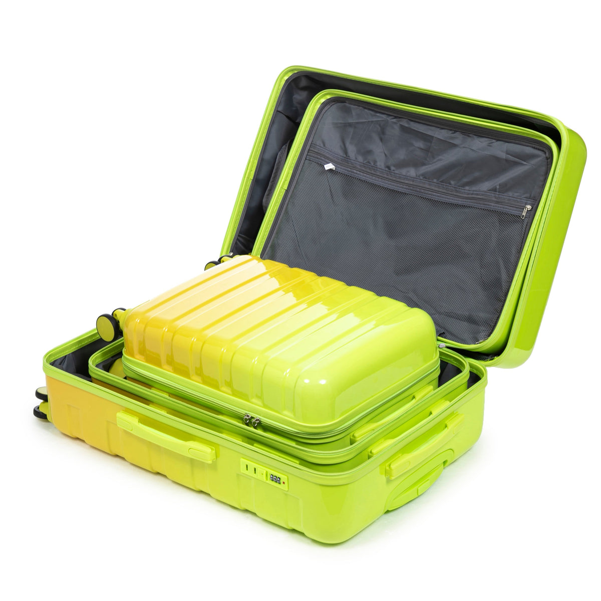 20'/24'/28' 3-Piece PC Spinner Wheel Luggage Set (Yellow+Green)