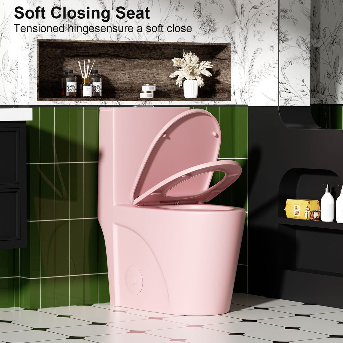 One-Piece Tornado Dual-Flush Toilet with Soft-Close Seat - Gray, Pink or Black