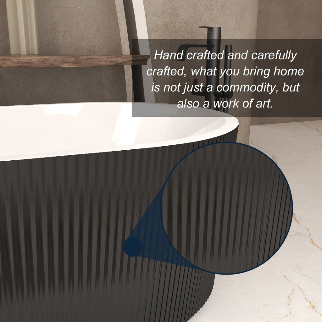 59-Inch Linear Acrylic Freestanding Soaker Bathtub with Ergonomic Design - Black