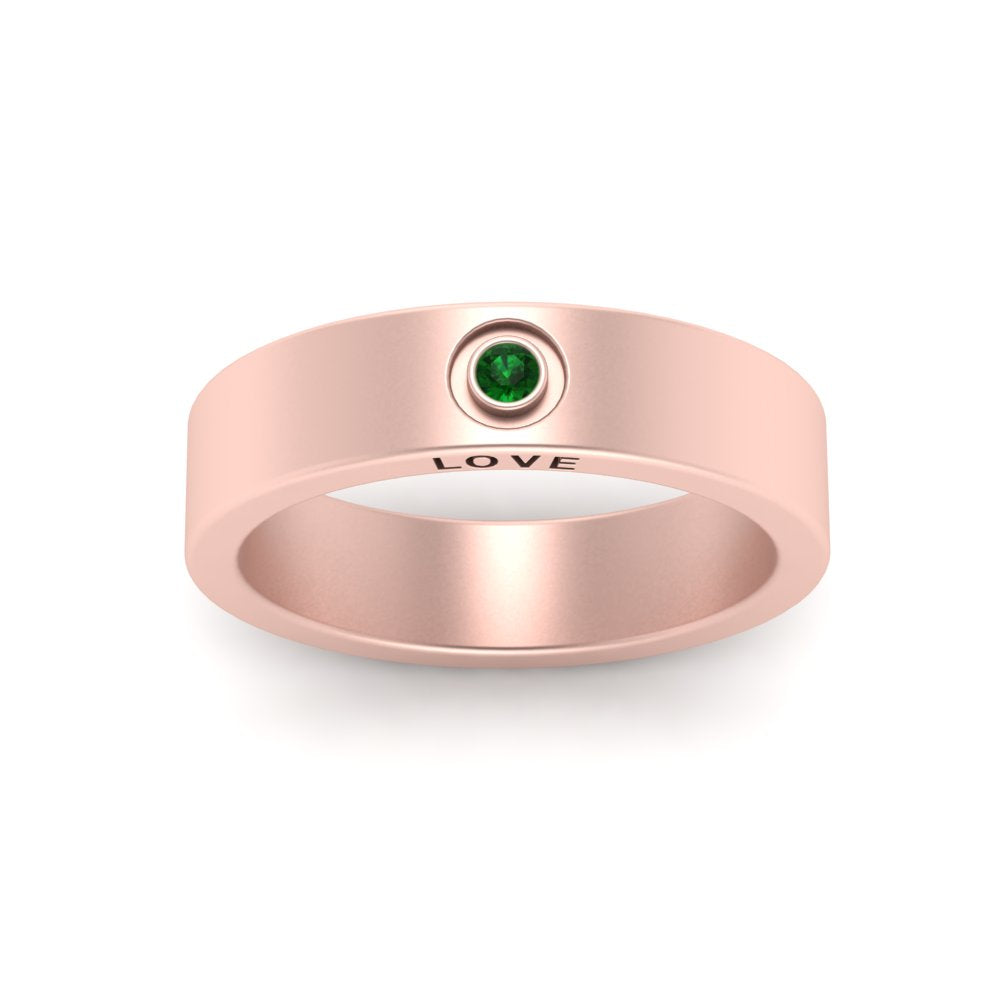 Flat Single Stone Mens Band Engraved