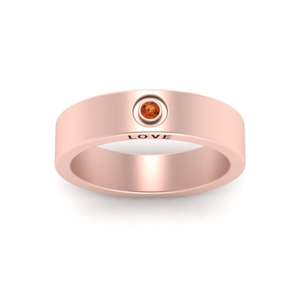 Flat Single Stone Mens Band Engraved