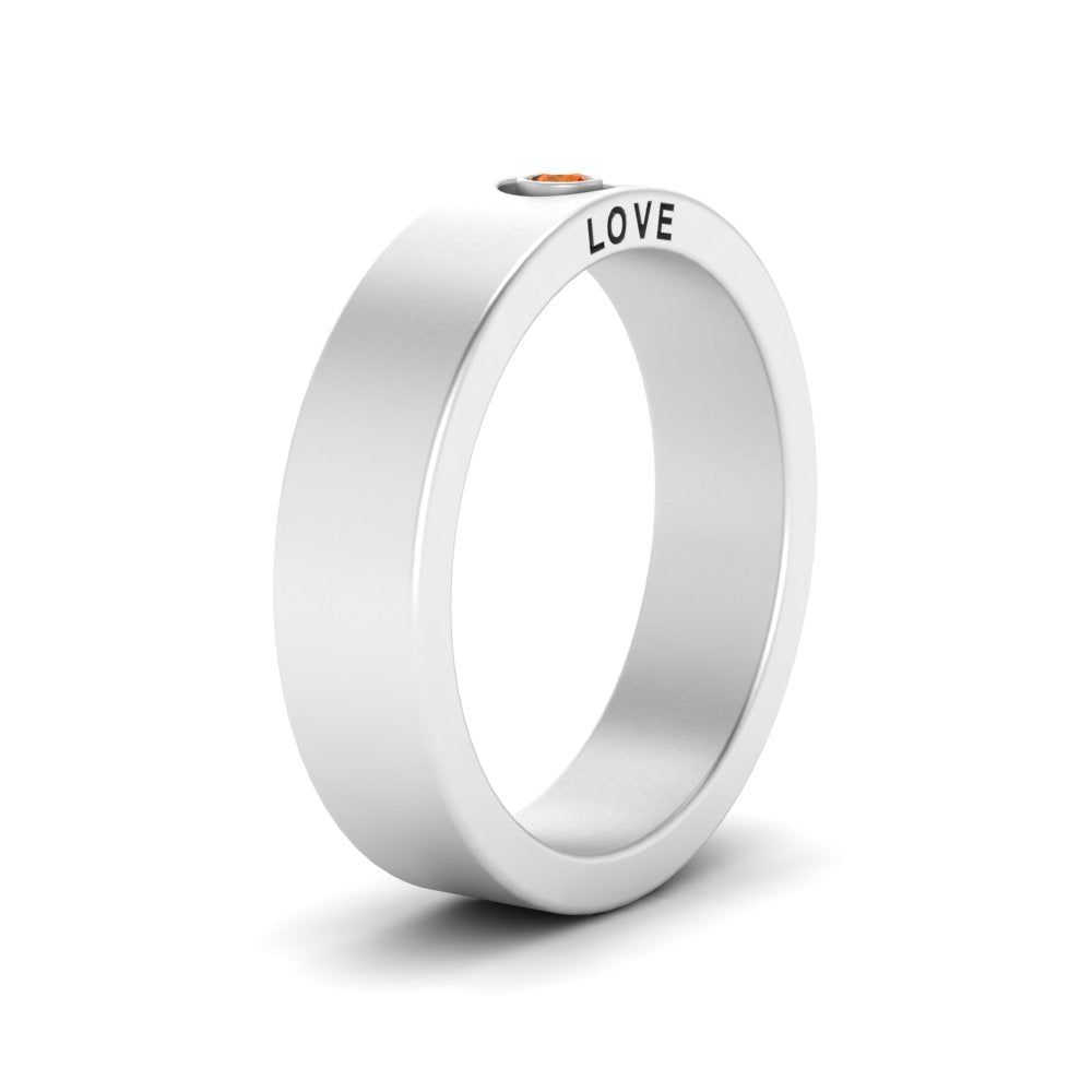 Flat Single Stone Mens Band Engraved