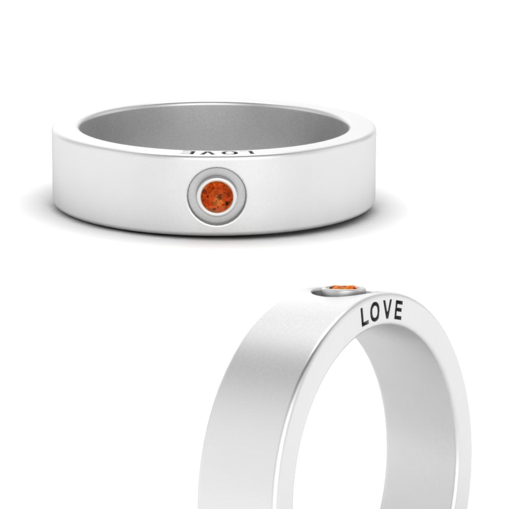 Flat Single Stone Mens Band Engraved