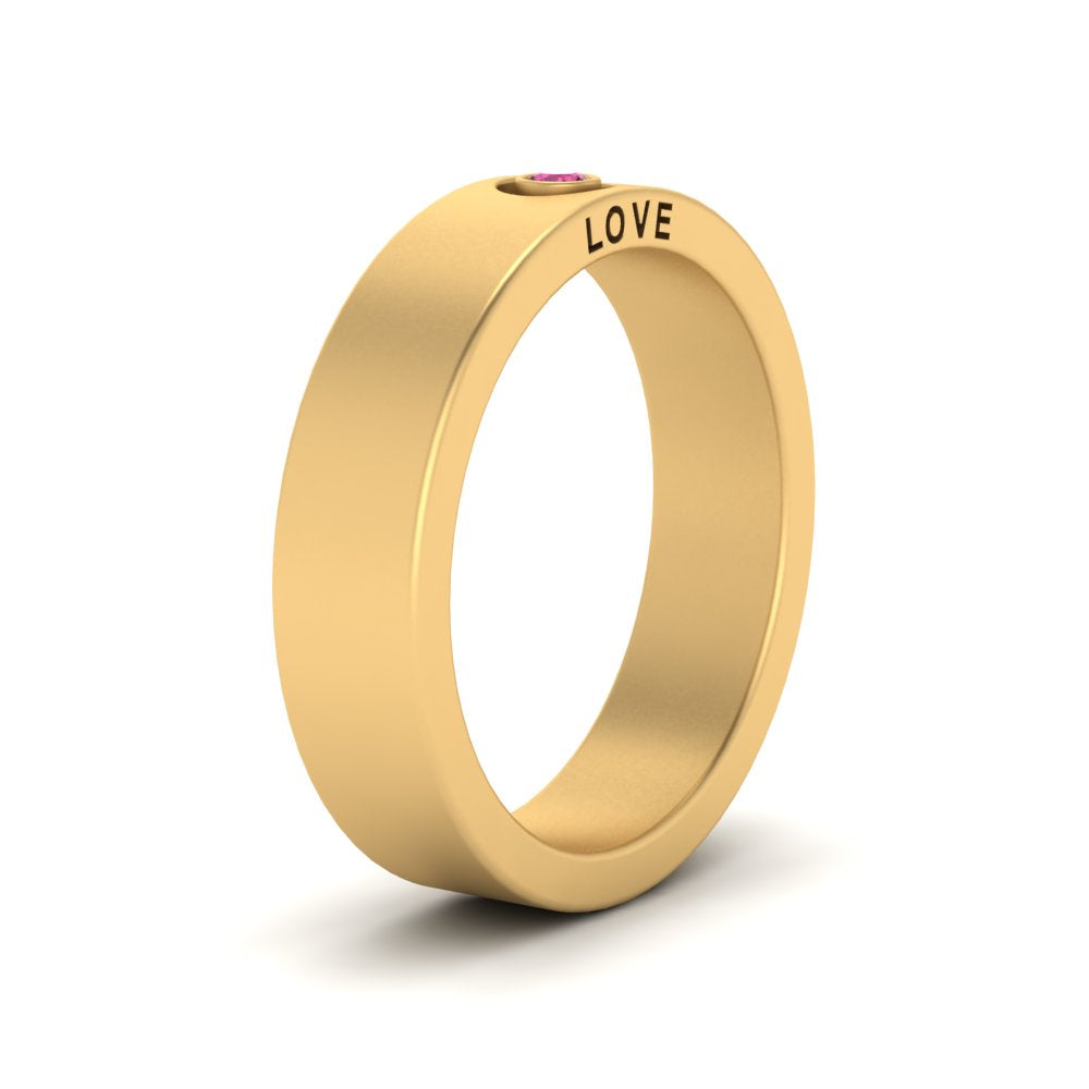 Flat Single Stone Mens Band Engraved