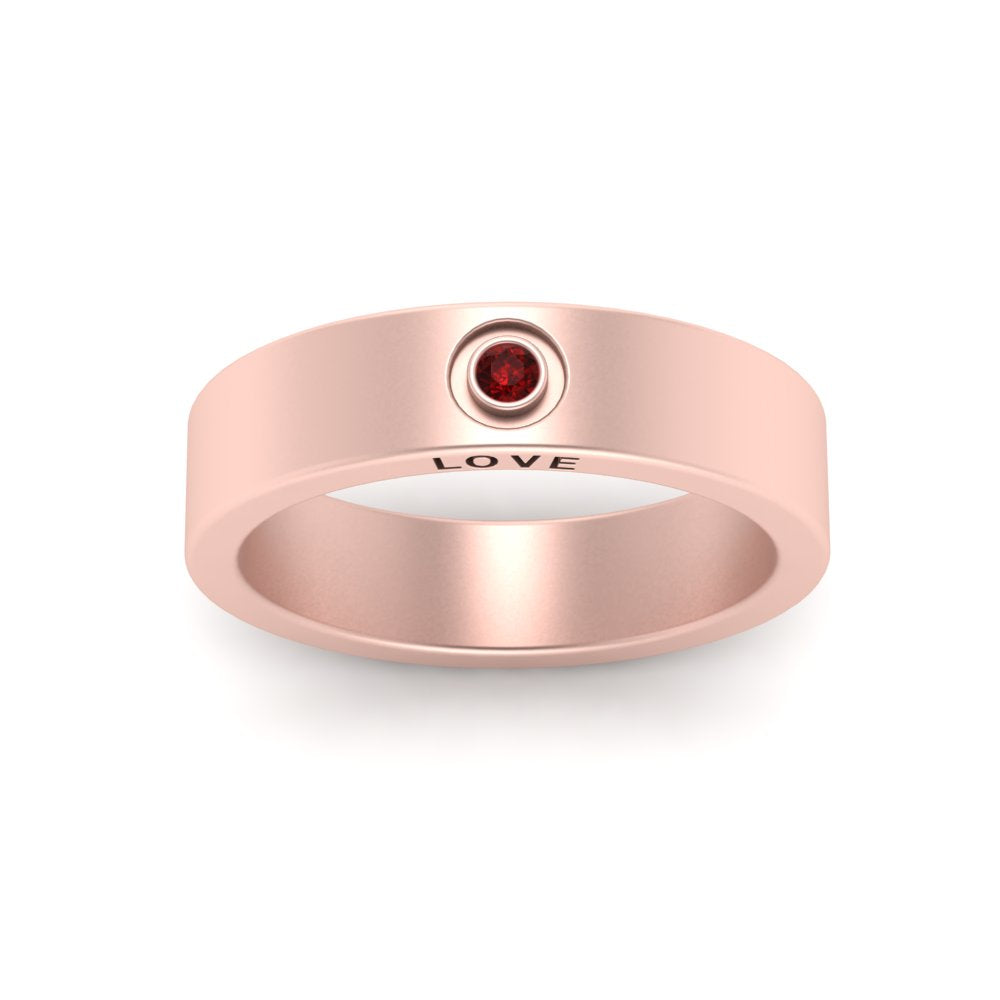 Flat Single Stone Mens Band Engraved