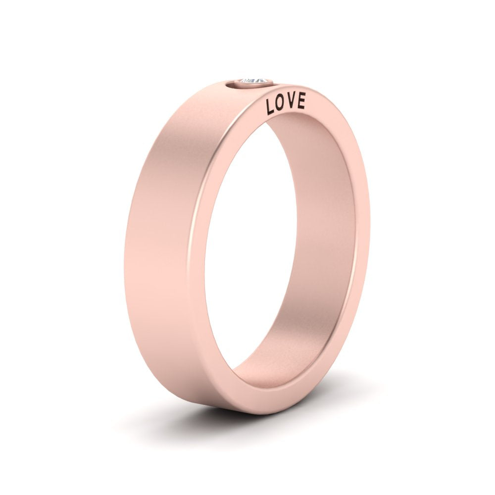 Flat Single Stone Mens Band Engraved