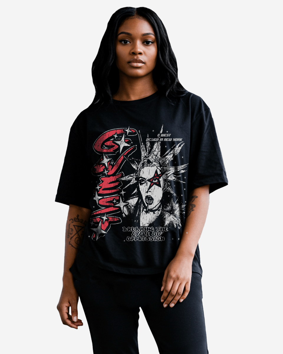 G West Womens Breaking the Cycle Double Sided Premium Oversized Tee