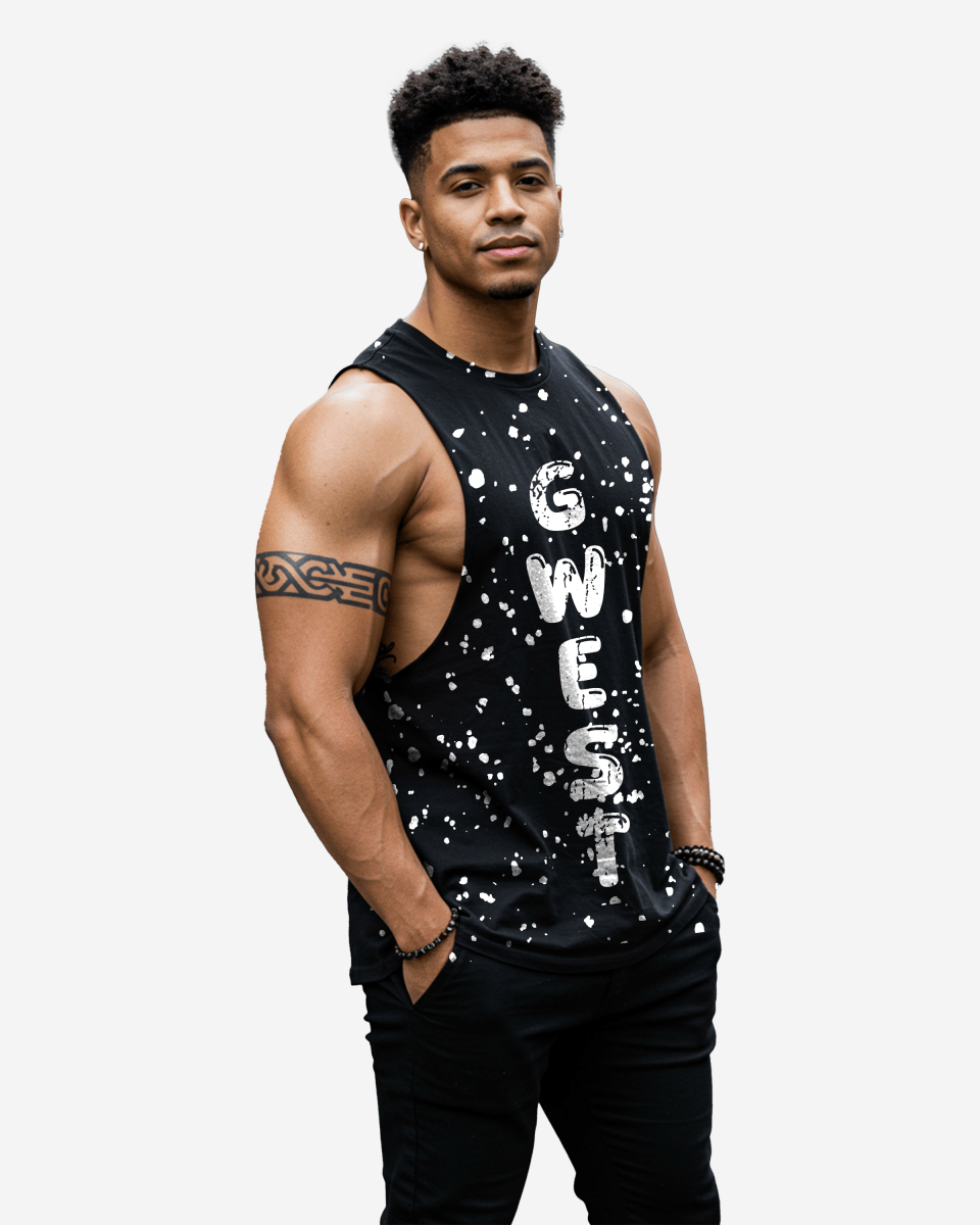 G WEST LOGO MENS BLACK TANKS