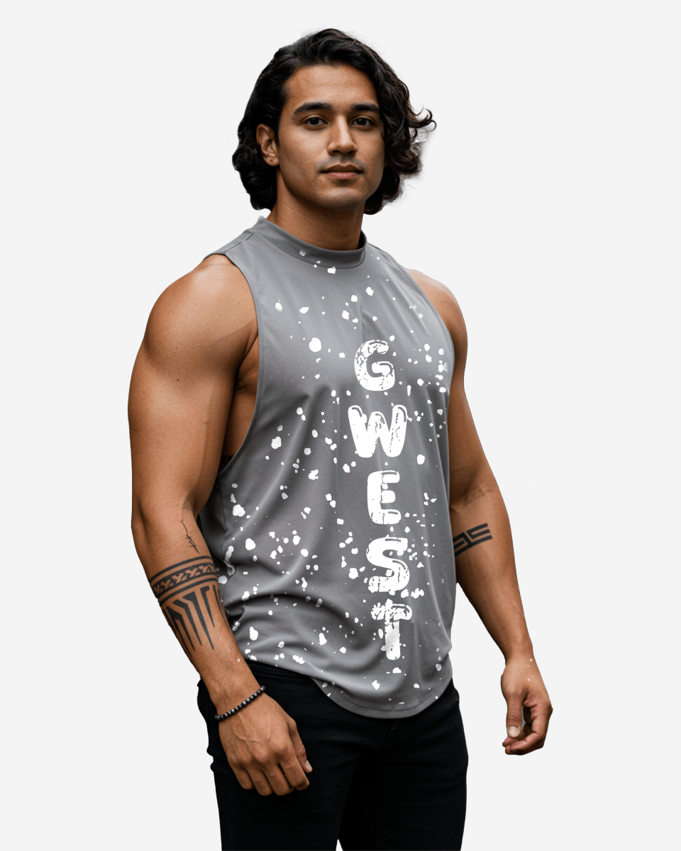 G  WEST LOGO MENS GREY TANKS