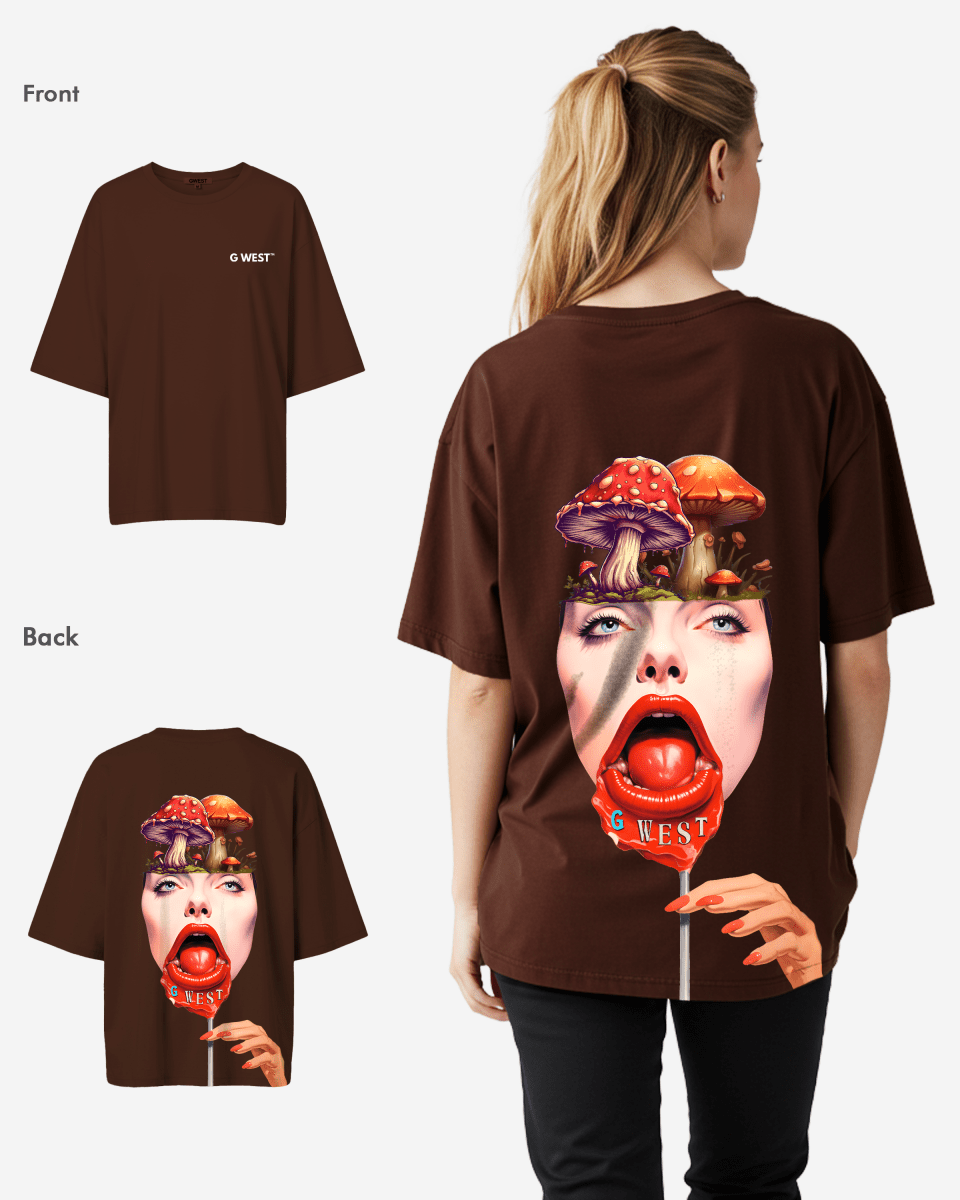 G West Womens Oversized Lollipop Mushroom Oversized Tee