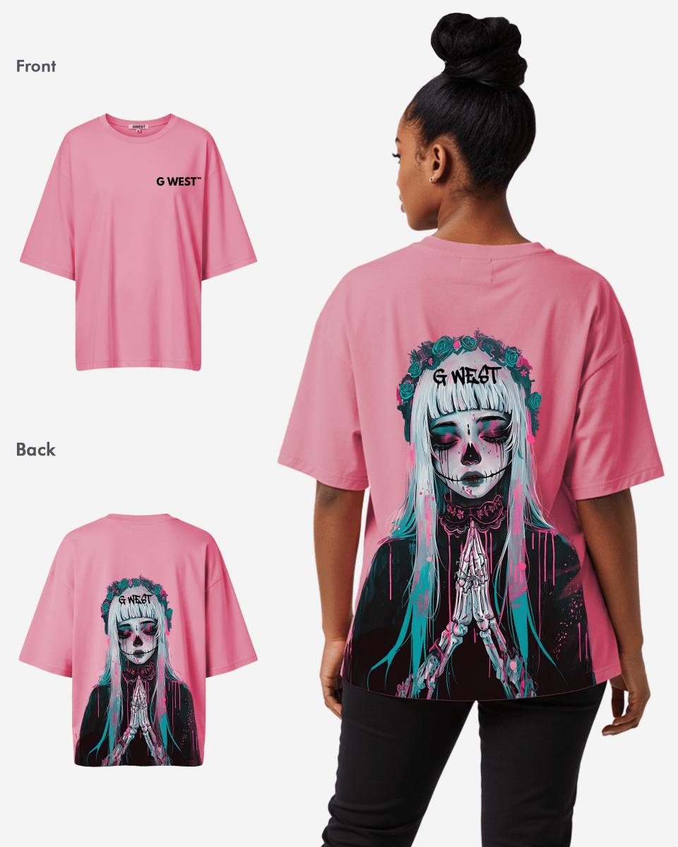 G West Womens Oversized Praying Girl T Shirt