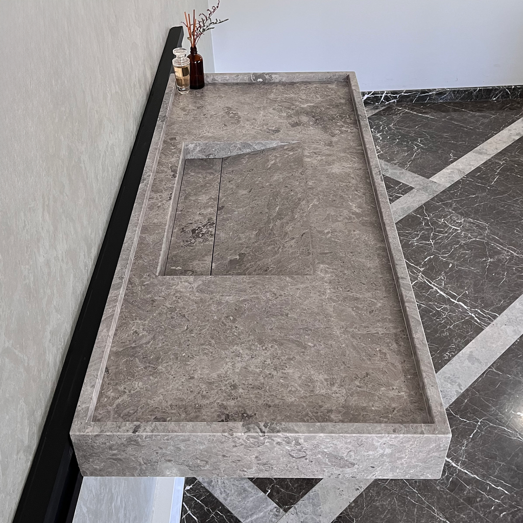 Tundra Grey Marble Sink - Handcrafted Custom Luxury Bathroom