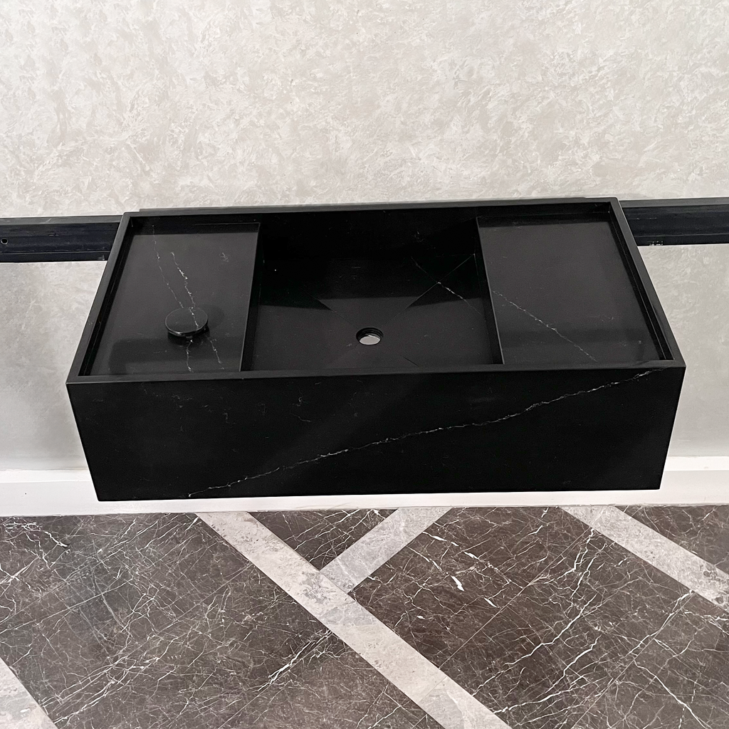 Black Quartz Kitchen Sink Handcrafted Custom Polished Finish Coante Arte Style