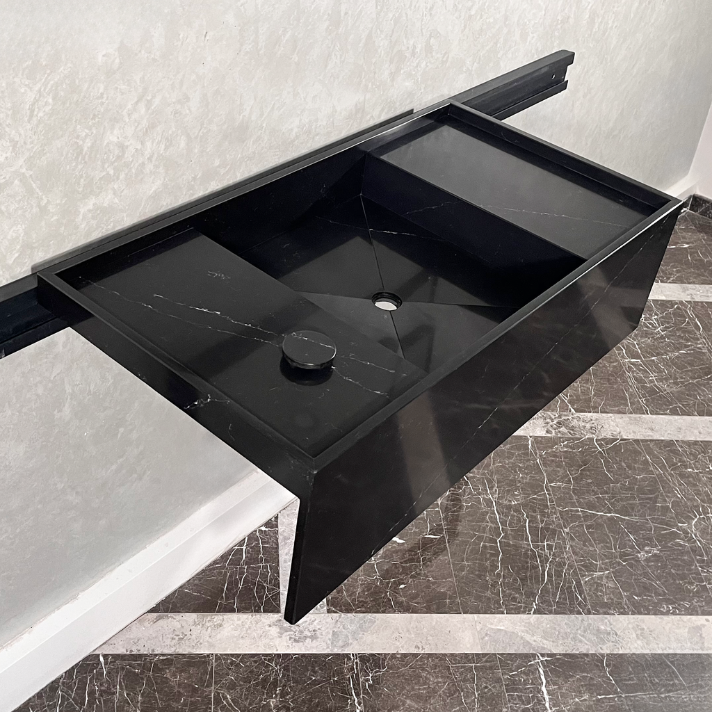 Black Quartz Kitchen Sink Handcrafted Custom Polished Finish Coante Arte Style