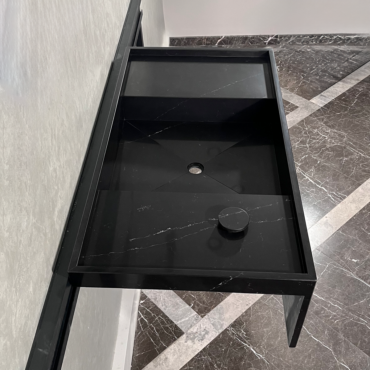 Black Quartz Kitchen Sink Handcrafted Custom Polished Finish Coante Arte Style
