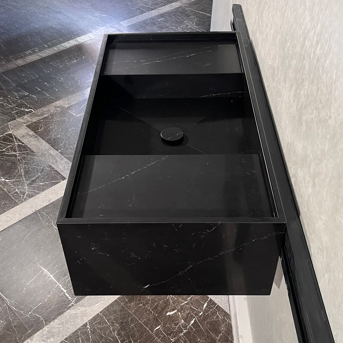 Black Quartz Kitchen Sink Handcrafted Custom Polished Finish Coante Arte Style