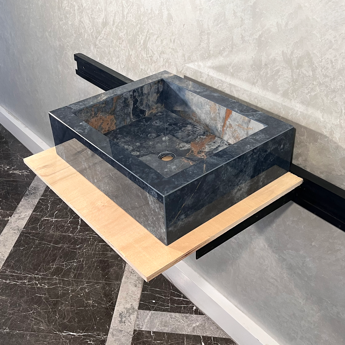 Engineered Stone Sink Handcrafted Ocean Blue for Modern Kitchens and Master Baths