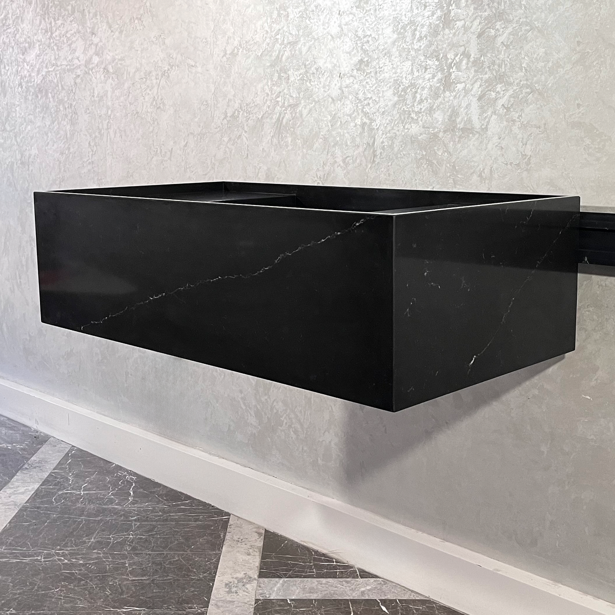 Black Quartz Kitchen Sink Handcrafted Custom Polished Finish Coante Arte Style