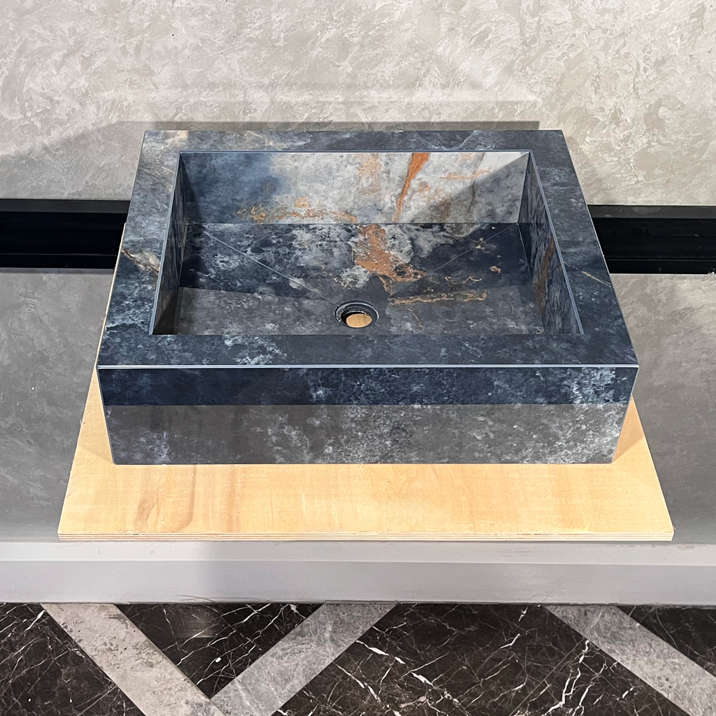 Engineered Stone Sink Handcrafted Ocean Blue for Modern Kitchens and Master Baths