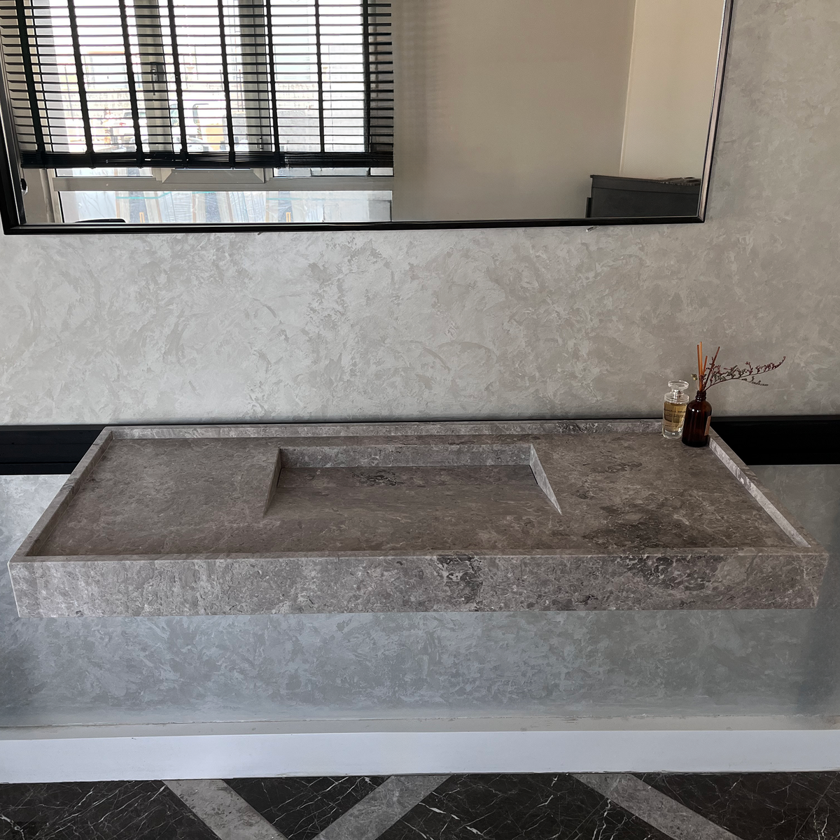 Tundra Grey Marble Sink - Handcrafted Custom Luxury Bathroom