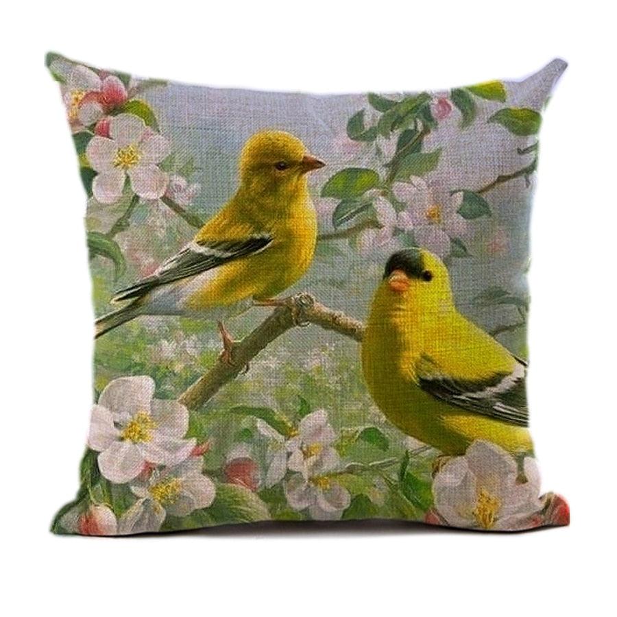 Lovely Bird Polyester Cotton Cushion Cover Bird On The Tree Accent Decorative Throw Pillow Case Hand Painted Cushion Cover Cute Bird Pillow Shells Flower Pattern Pillow Covers Decorative For Sofa Bed Living Room Luxury New Stylish Pillows 45x45cm