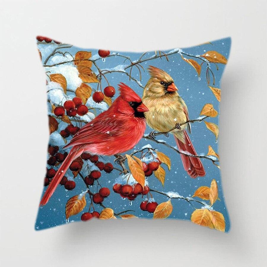 Lovely Bird Polyester Cotton Cushion Cover Bird On The Tree Accent Decorative Throw Pillow Case Hand Painted Cushion Cover Cute Bird Pillow Shells Flower Pattern Pillow Covers Decorative For Sofa Bed Living Room Luxury New Stylish Pillows 45x45cm