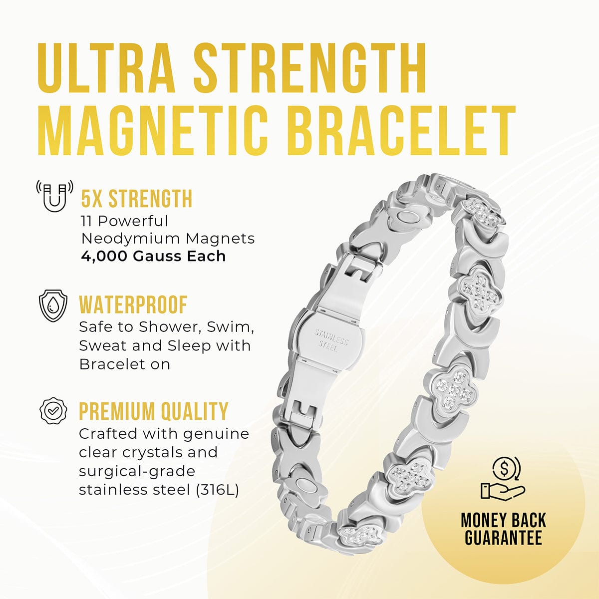 Clover Magnetic Bracelet for Women (Silver)