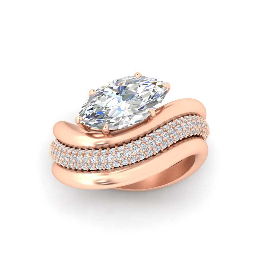 Dual Bands with Wave Solitaire Ring