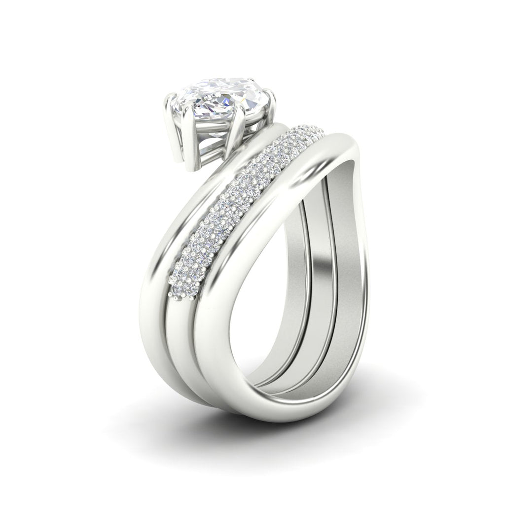 Dual Bands with Wave Solitaire Ring