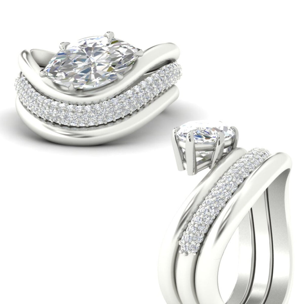 Dual Bands with Wave Solitaire Ring