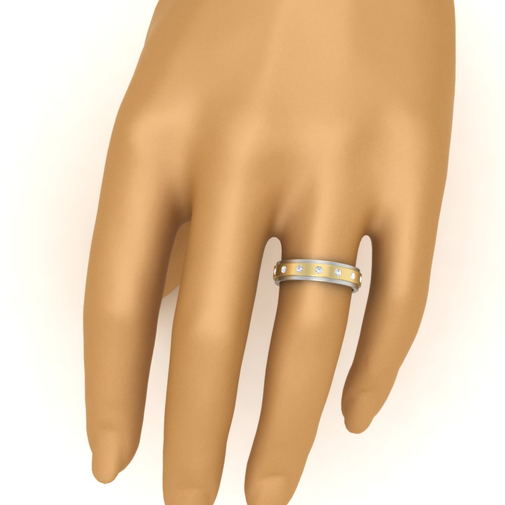 Mens Two Tone Bezel Stone Wedding Ring