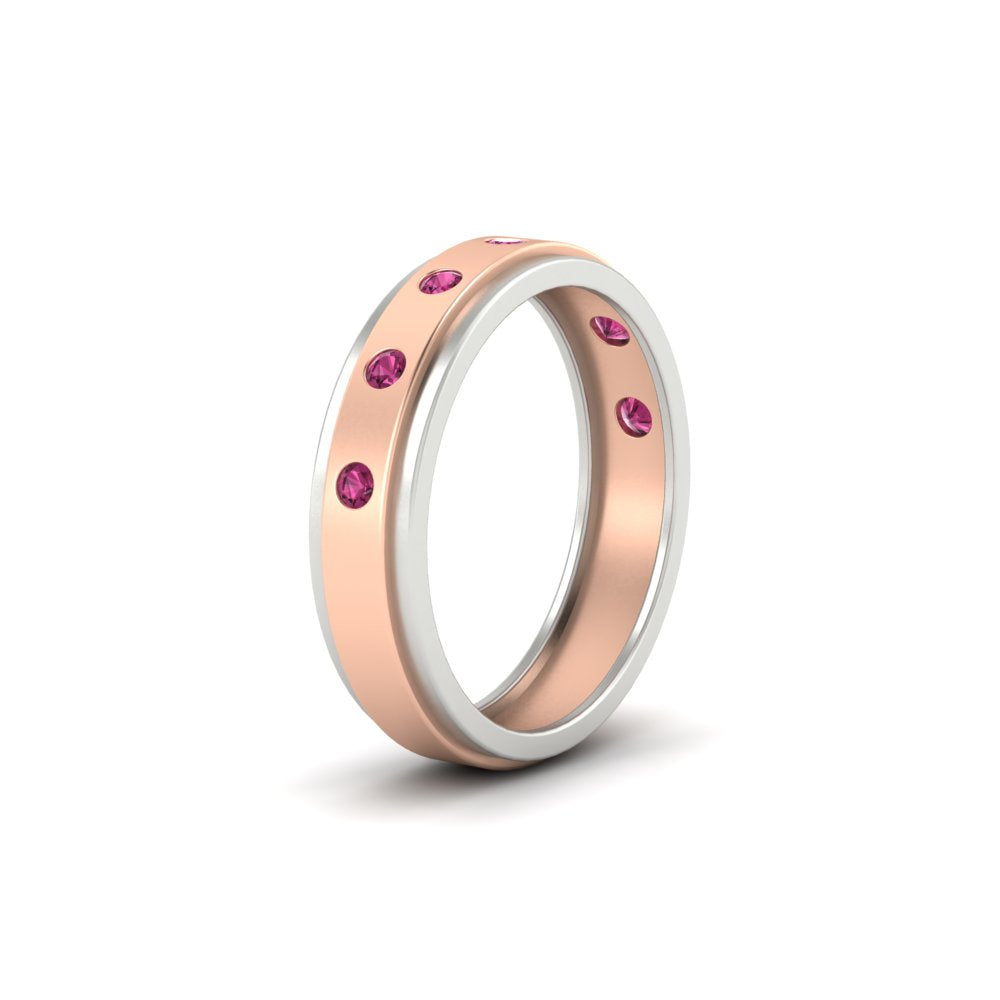 Mens Two Tone Bezel Stone Wedding Ring